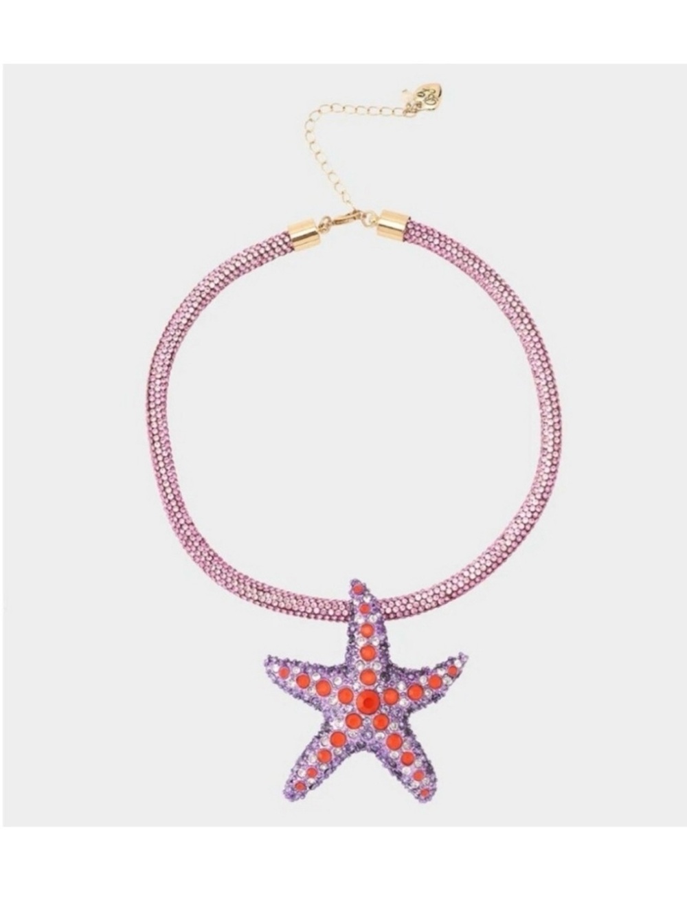 Betsey Johnson mermaid jewels starfish pink orange pendant necklace rhinestone